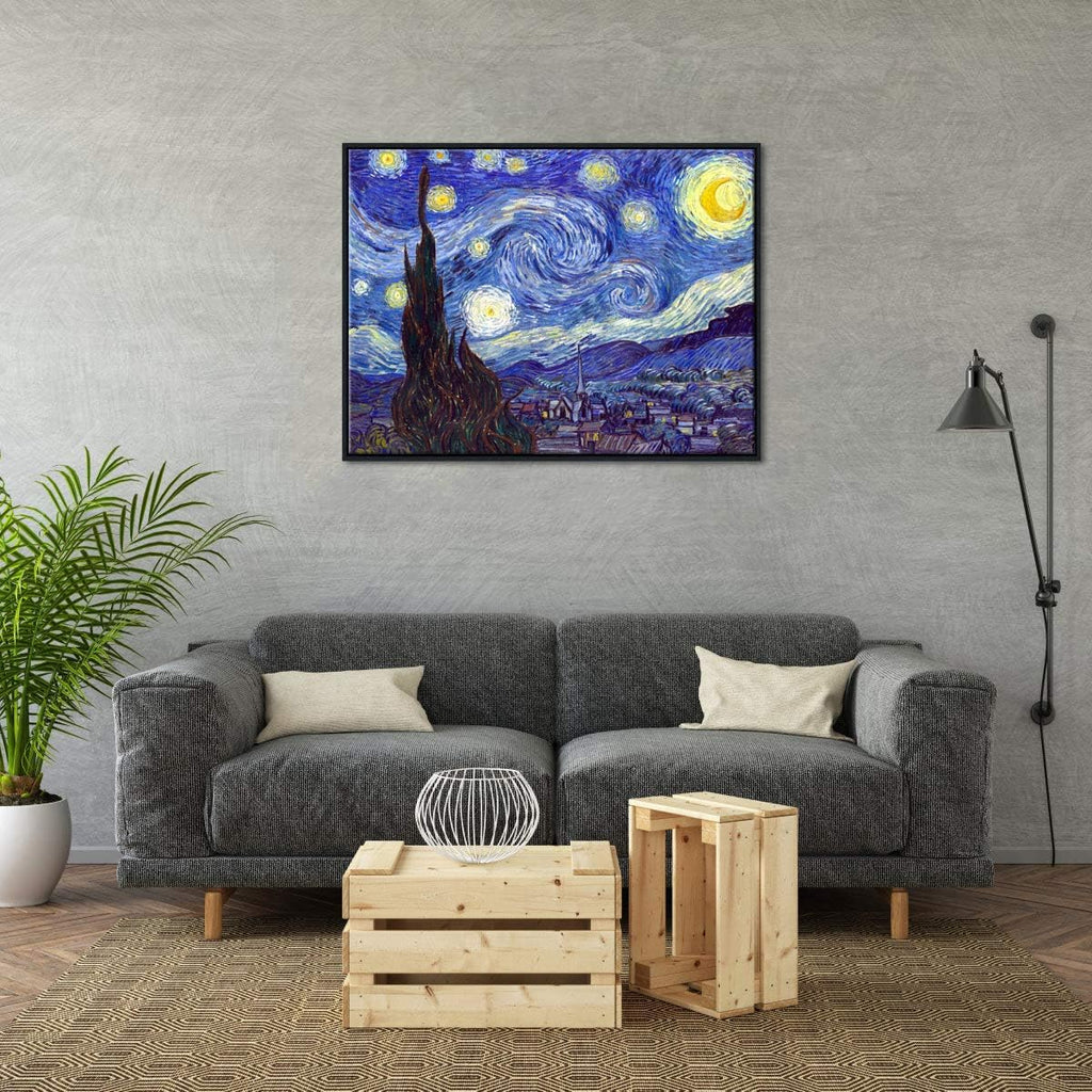 Framed Wall Art Canvas Prints of Starry Night Paintings Reproduction Black Frame J249