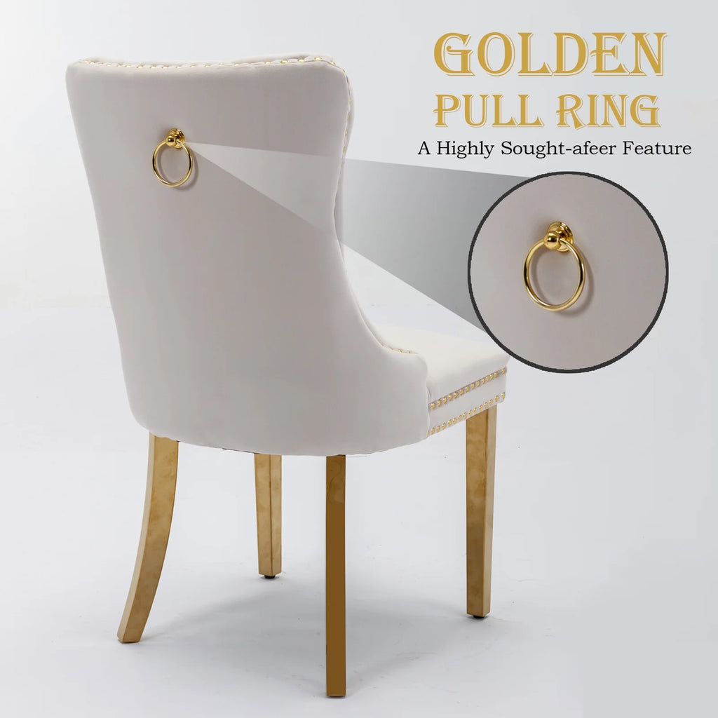 Beige Velvet Dining Chair Set of 2 with Gold Legs C625912
