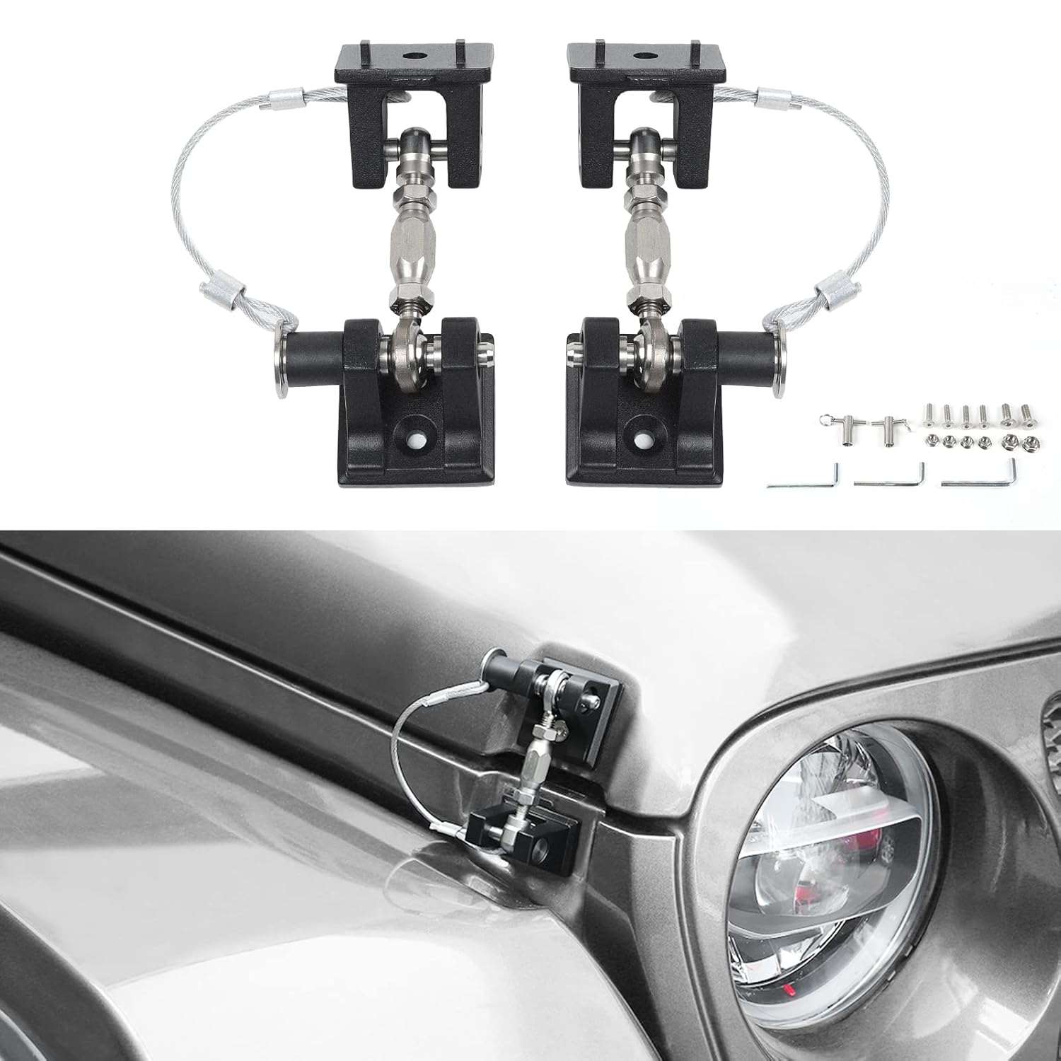 Hood Latches for Jeep Wrangler, Locking Hood Catch Kit Aluminum Alloy, Black, Pack of 2 E722506