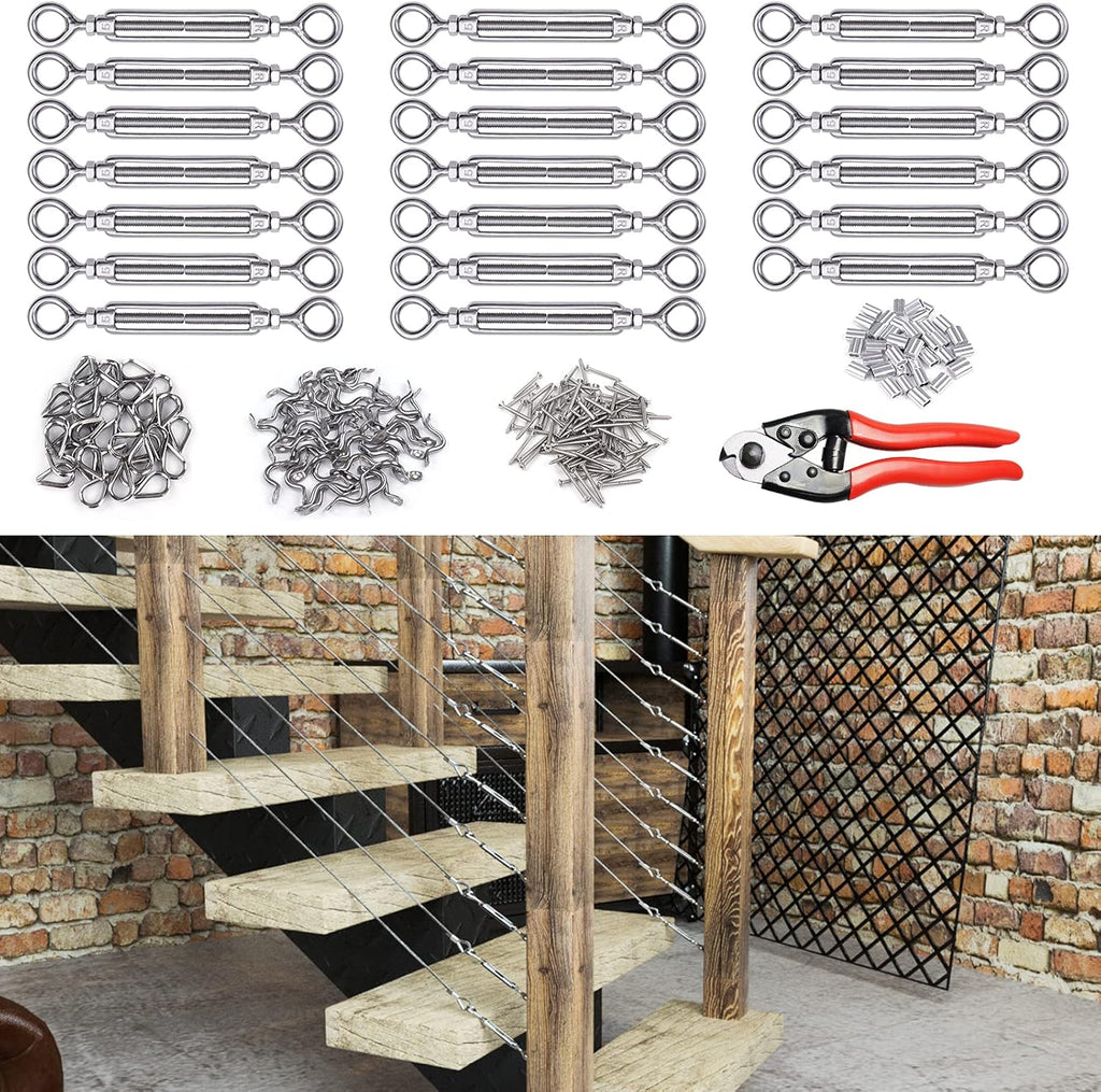 20Set 1/8" Stainless Steel Cable Railing Kit Hardware Turnbuckle M5 Eye to Eye Angle Adjustable Pack of 2 D79479