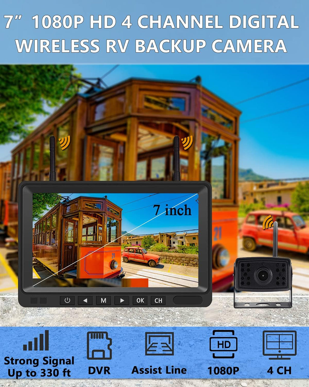 2 Digital Wireless Backup Camera System 7'' Monitor IP69K Waterproof U398095