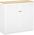 White Freestanding Storage Cabinet with Louvered Doors H153207