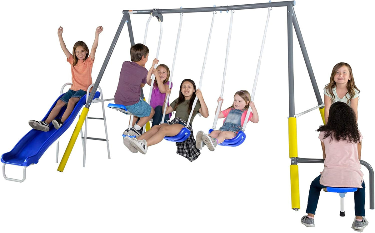 Outdoor Kids Swing Set with Slide, Blue/Yellow U6527