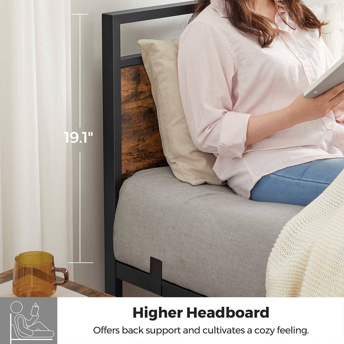 Twin Size Metal Bed Frame with Headboard A672361