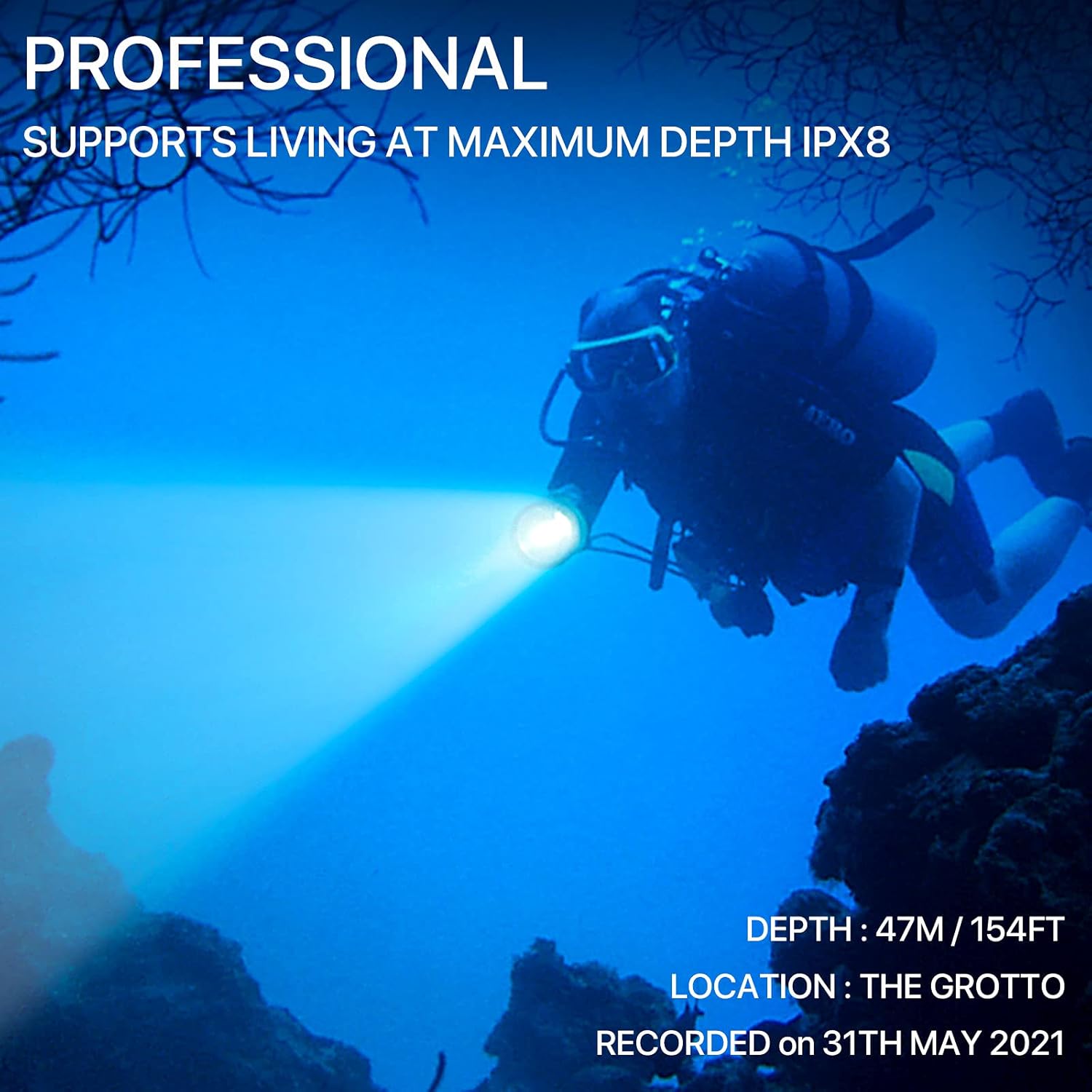 6000 Lumen Waterproof Rechargeable LED Diving Flashlight, Pack of 2 B965721