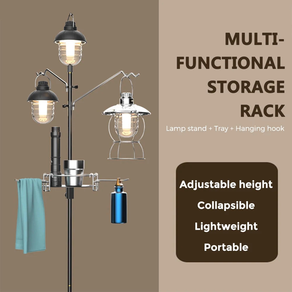 Collapsible Camping Lamp Pole Adjustable Heights Lightweight Aluminum Alloy Lantern Hanger K238