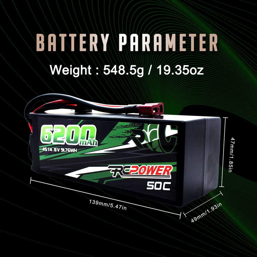 14.8V 6200mAh 4S 50C Hard Case Lipo Battery with T Plug (2Packs) R7240