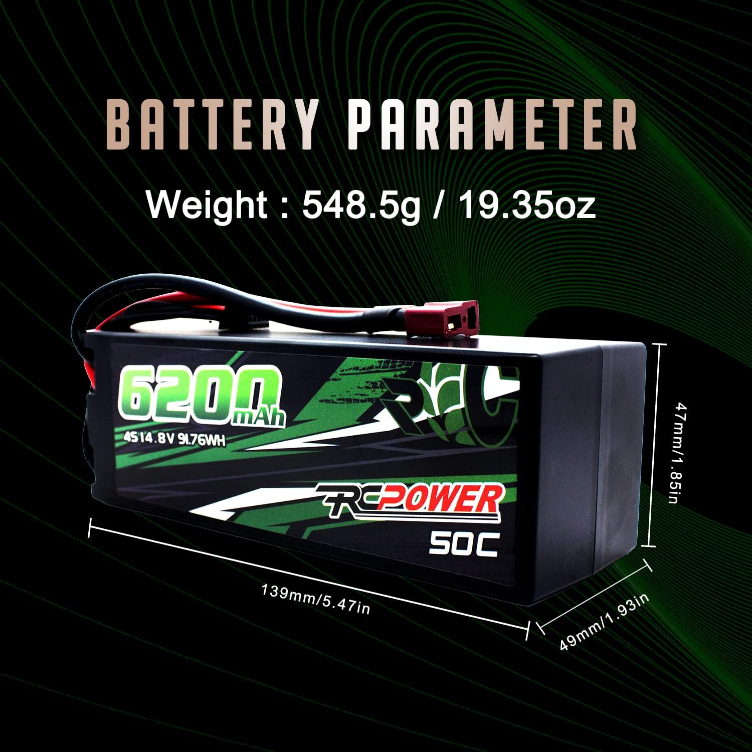 14.8V 6200mAh 4S 50C Hard Case Lipo Battery with T Plug (2Packs) R7240