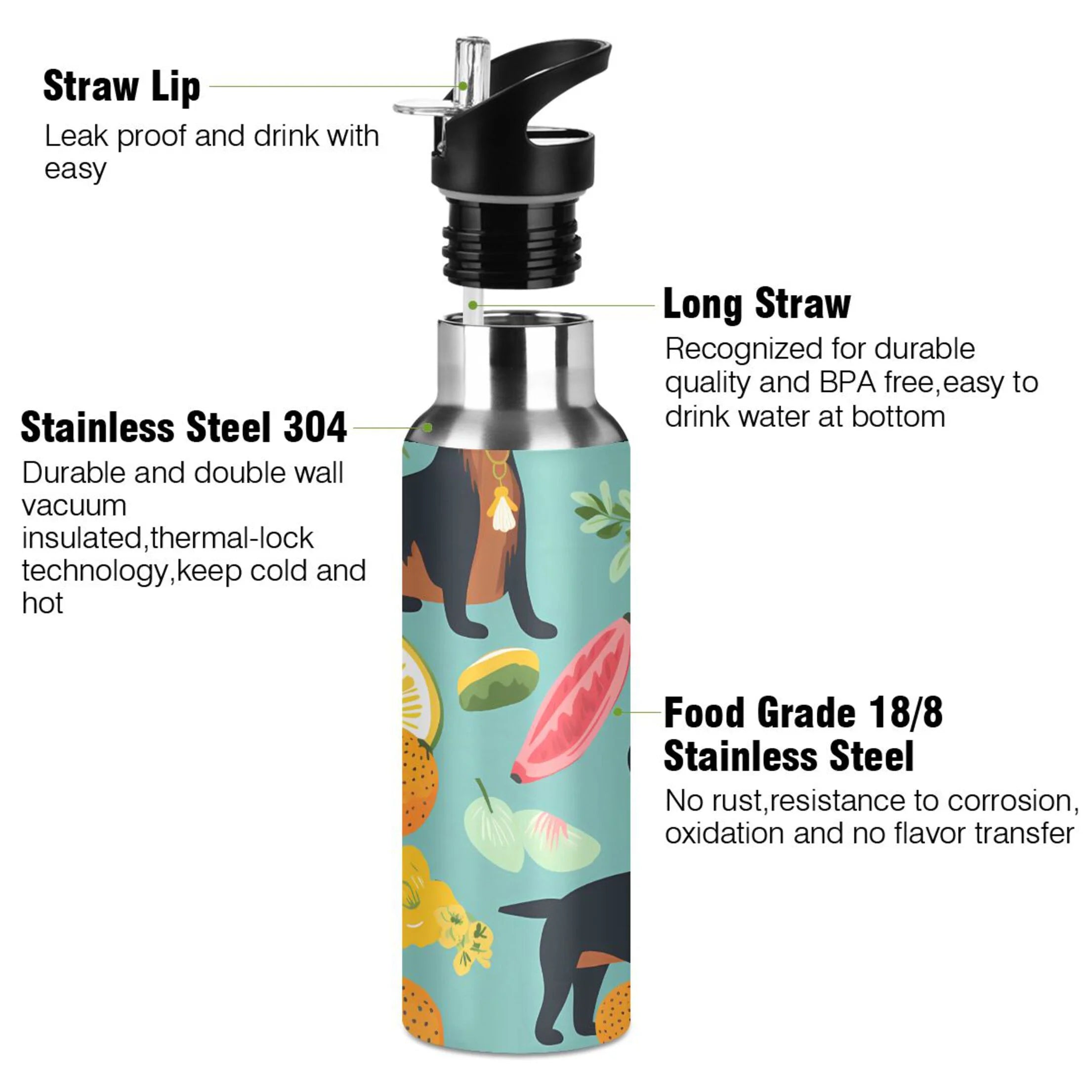 Insulated Stainless Steel Water Bottle with Straw Lid, 20 oz U557