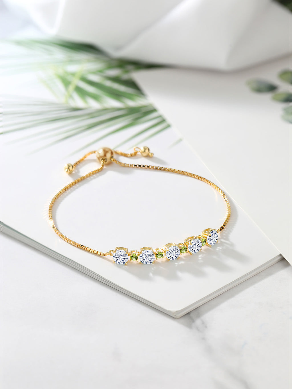 18K Yellow Gold Plated Silver Green Peridot Bracelet with Moissanite (2.78 Cttw) E284