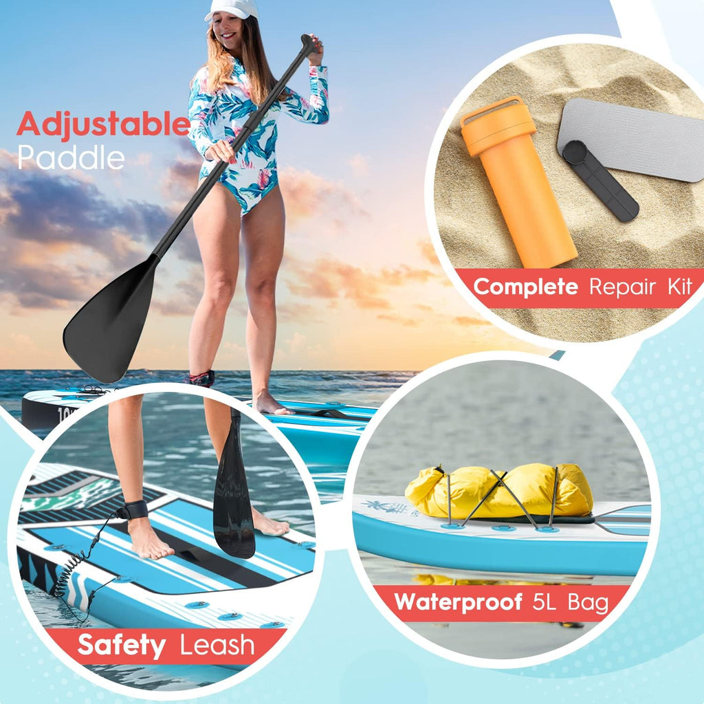 Inflatable 10’6” Stand Up Paddle Board with 3 Detachable Fins, Ultra-Light 16lbs SUP with Floatable Paddle, 350LBS Capacity Paddleboard Q8005