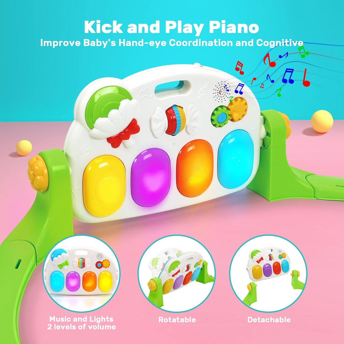 Baby Gym Play Mat with 5 Sensory Teether Toys, Musical Activity Center, Pack of 2 Z184