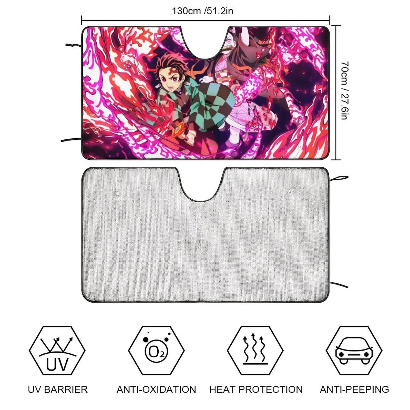 Anime Demon Slayer Car Windshield Sunshade Foldable Reflective Sun Visor F463450
