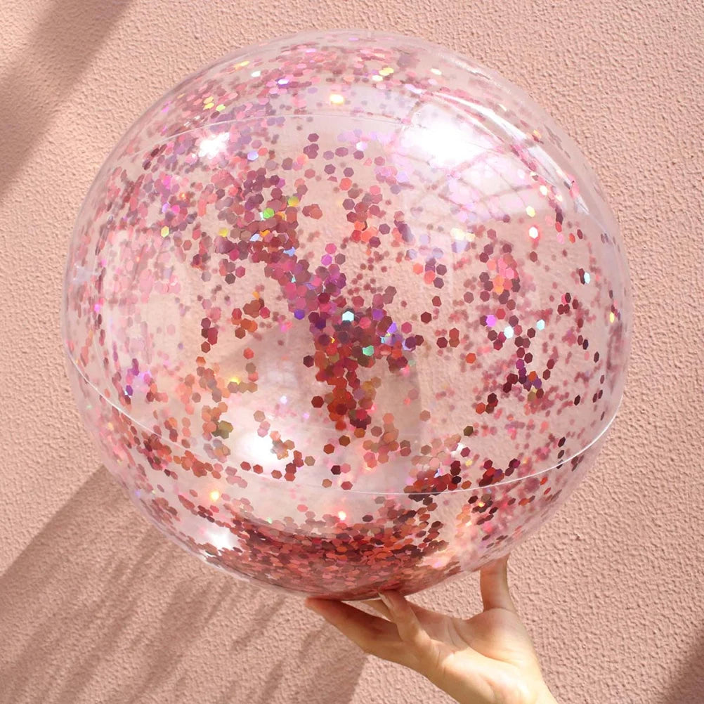 2pcs Glitter Sequin Beach Balls Round Transparent PVC Inflatable Ball Toys with Pumps U580036