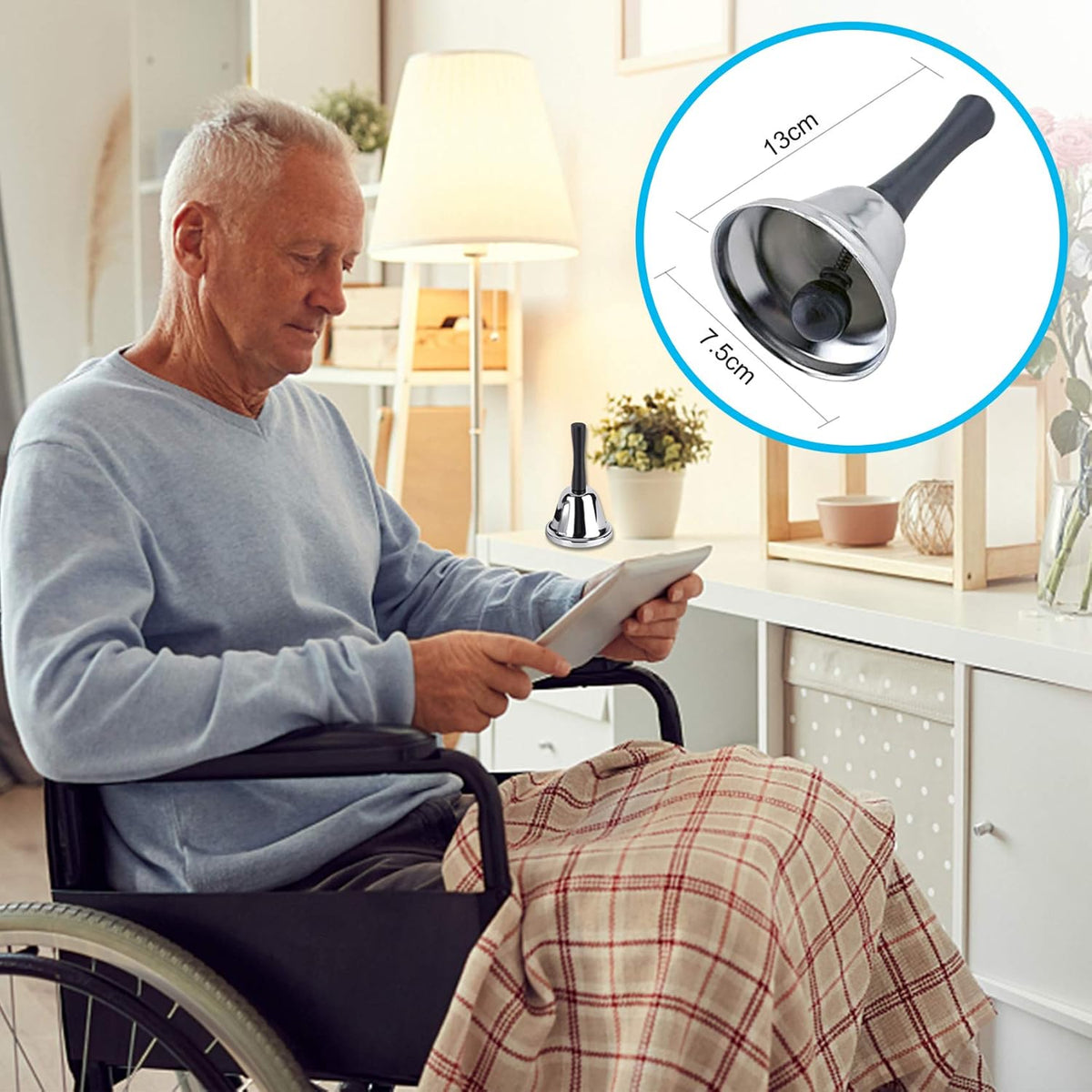 Wireless Caregiver Pager System with 2 SOS Call Buttons, 2 Receivers, 1 Steel Hand Bell O66241