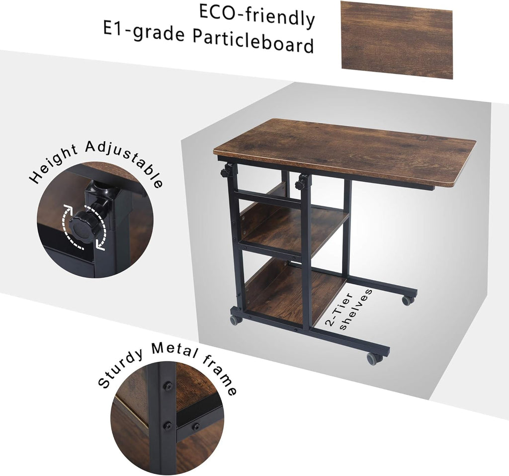 Height Adjustable Rolling Side Table with 2 Shelves N66812
