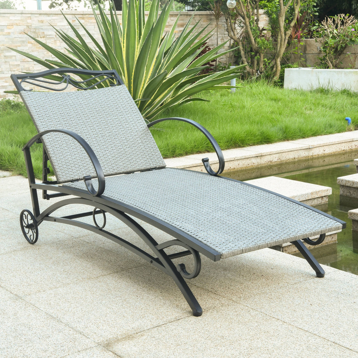 Grey Resin Wicker Steel Multi-Position Chaise Lounge N76410