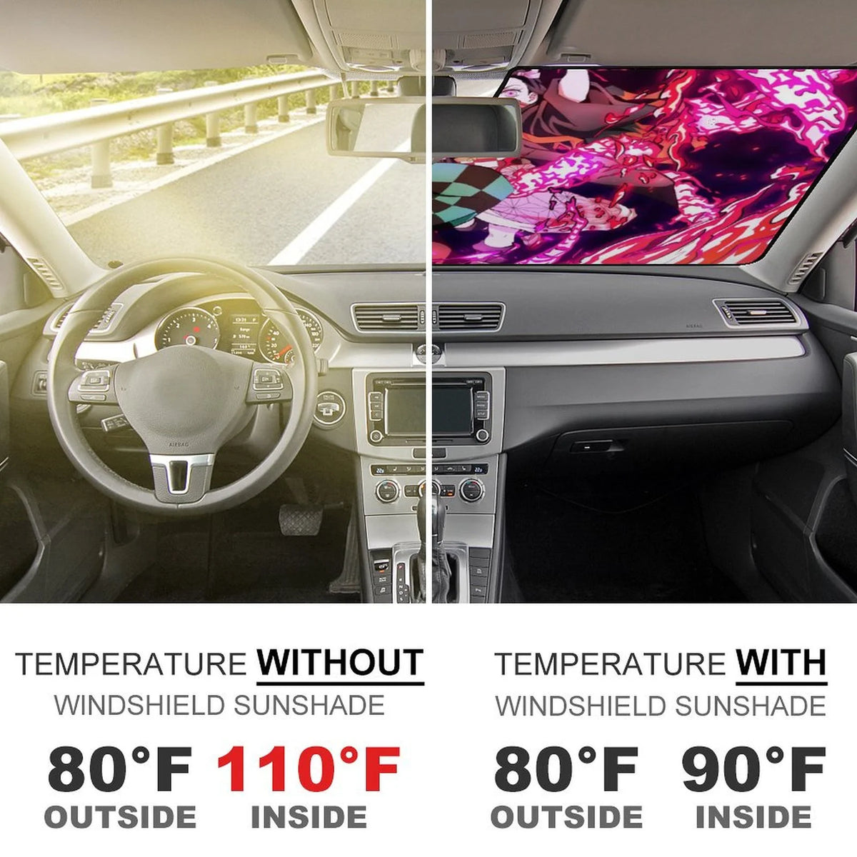 Anime Demon Slayer Car Windshield Sunshade Foldable Reflective Sun Visor F463450