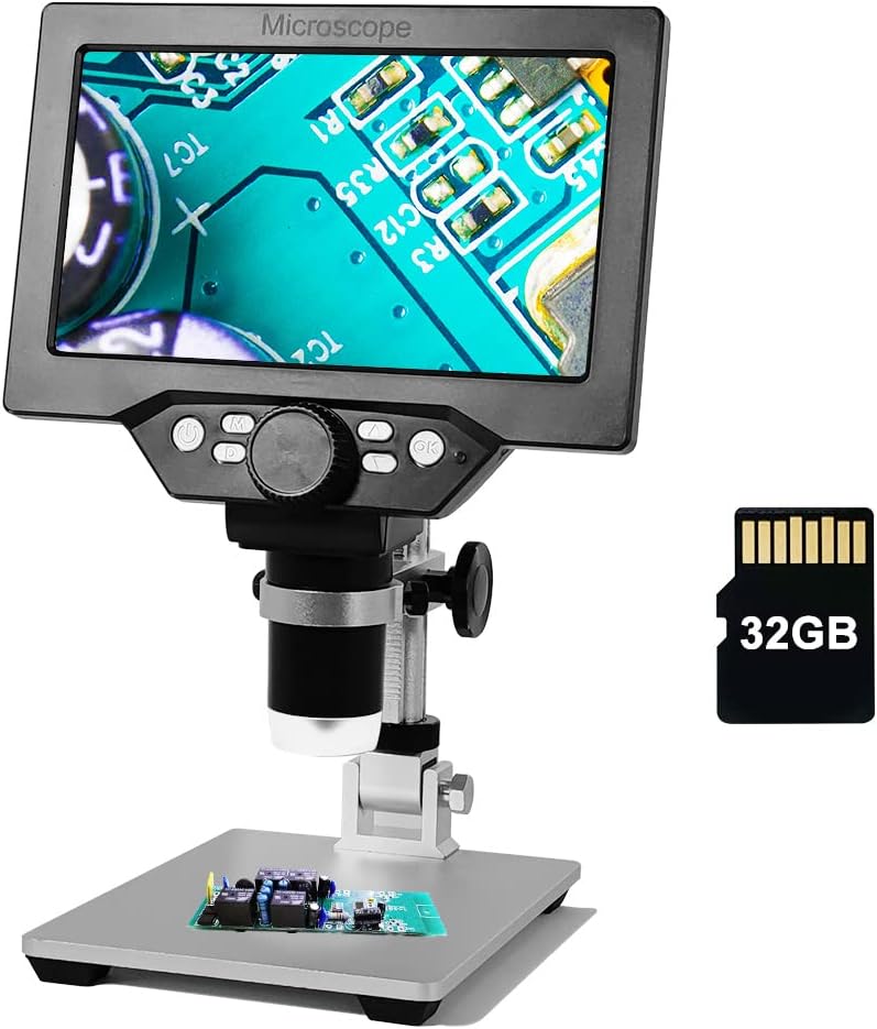 7 inch 1080P LCD Digital Microscope with 32G TF Card, 1200X Magnification, 12 Megapixels, 8 Adjustable LED Light P14742