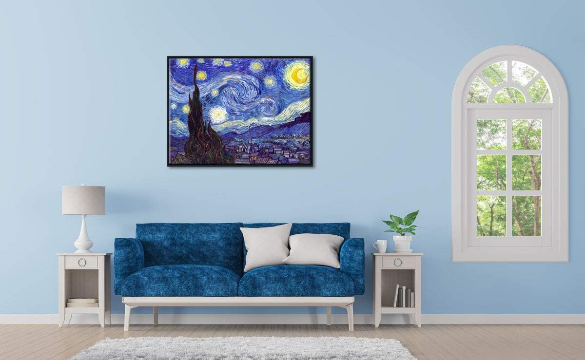 Framed Wall Art Canvas Prints of Starry Night Paintings Reproduction Black Frame J249
