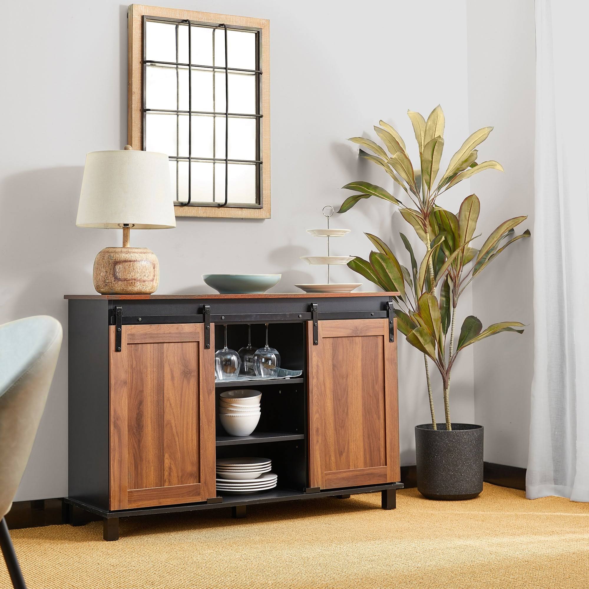 Black/Walnut Storage Cabinet Sideboard Y79064
