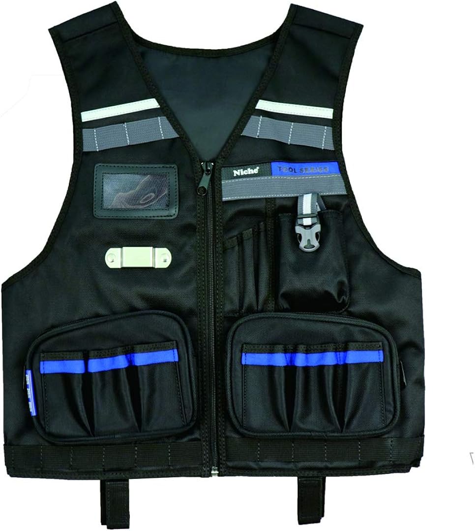 Heavy Duty Work Vest with Adjustable Straps, Tool Pockets and Reflective Stripes R9361