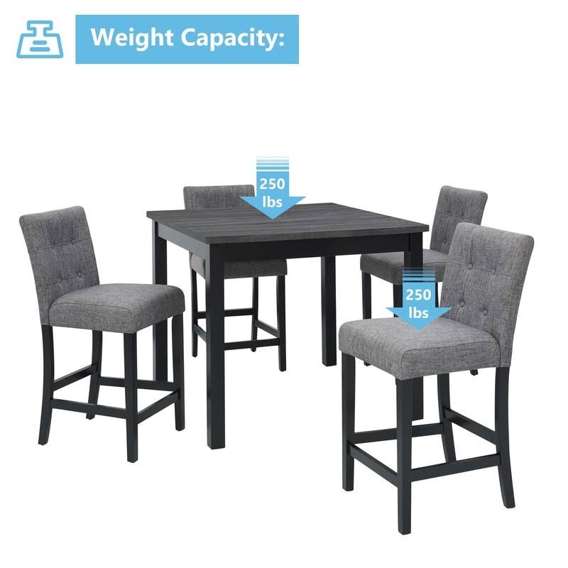 5-Piece Dining Set Wood Square Table and Chairs Stools Grey B583704