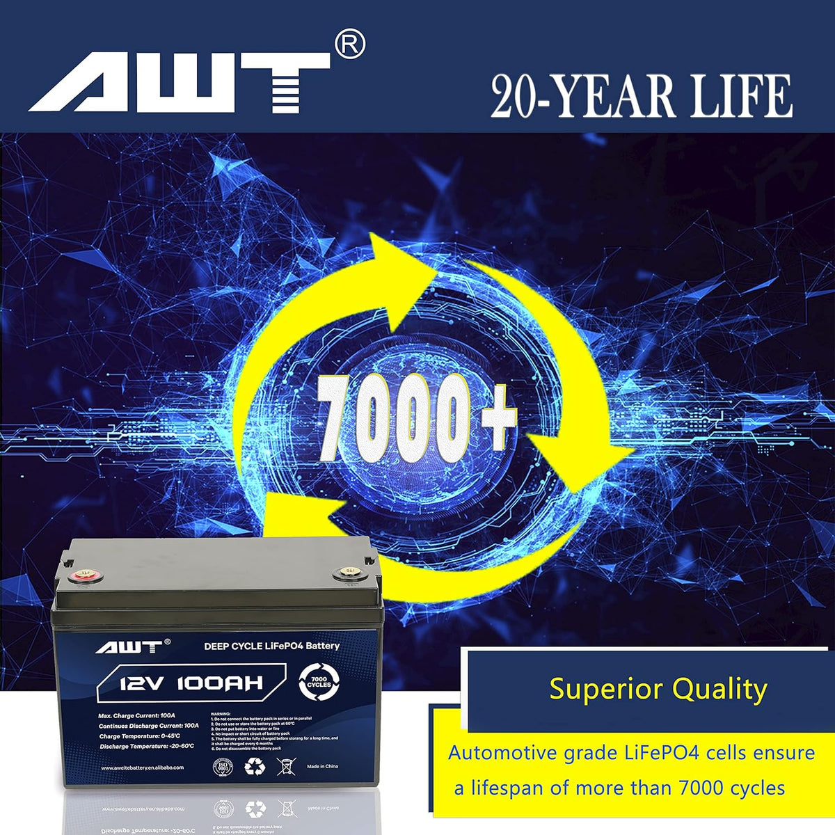 12V 100Ah Deep Cycle Lithium Battery with 100A BMS W7849