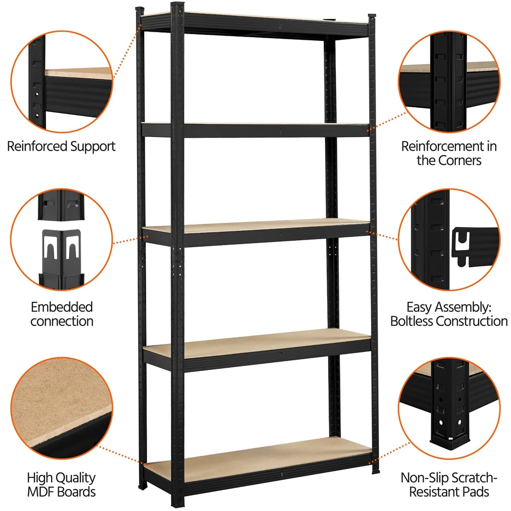Black 5-Tier Adjustable Steel Storage Shelves M478405