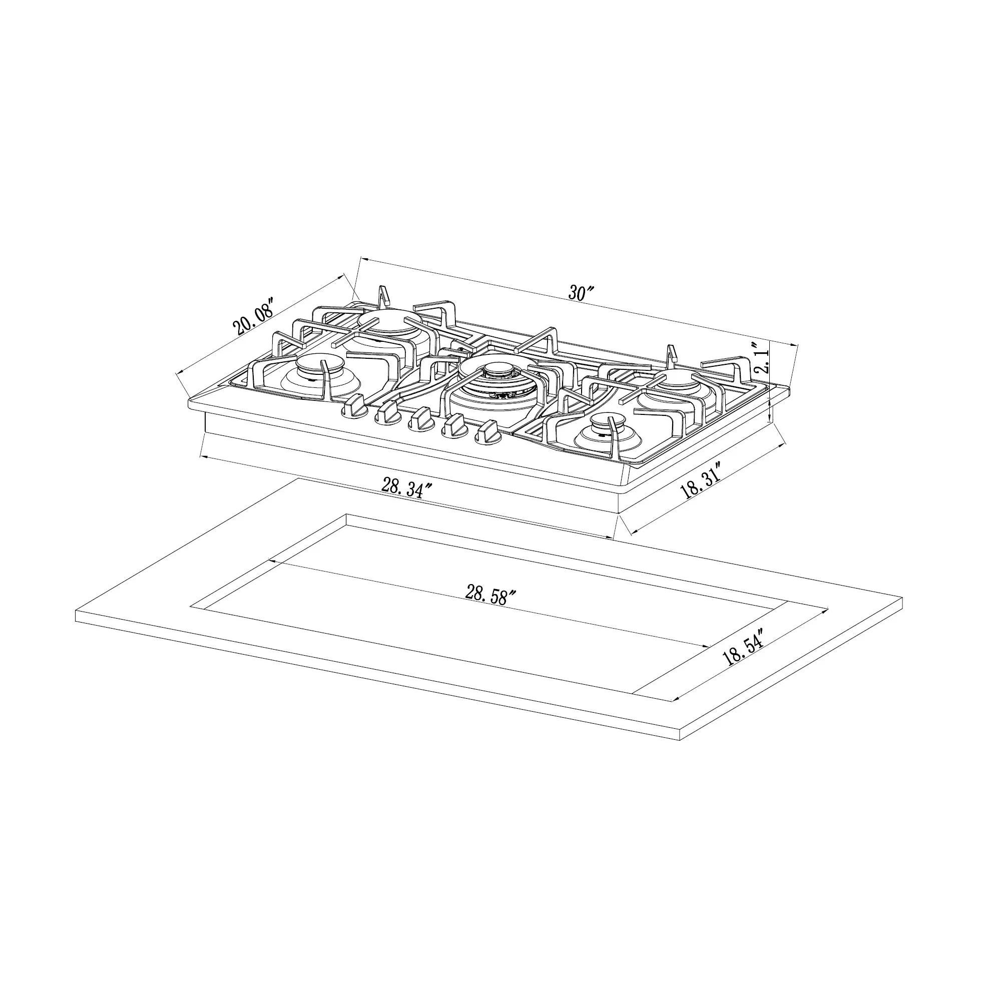 2 Piece Kitchen Appliances Package with 30" Gas Cooktop and 36" Under Cabinet Range Hood R513934
