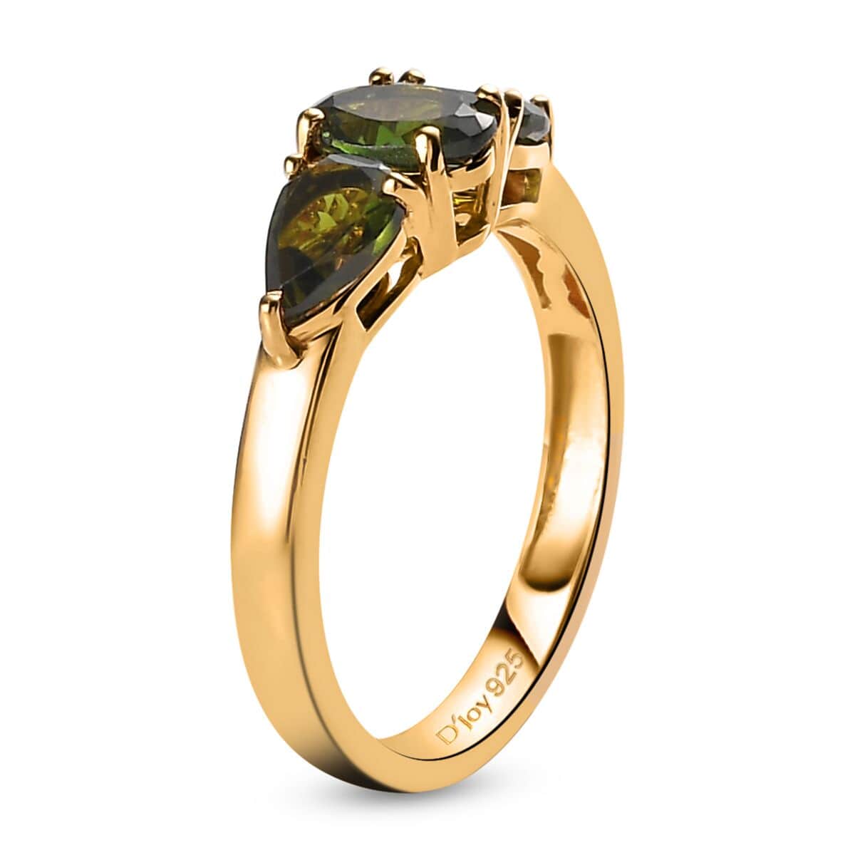 Chrome Tourmaline Oval 925 Sterling Silver Vermeil Yellow Gold Plated 3 Stone Ring Size 7 Ct 0.95 J164