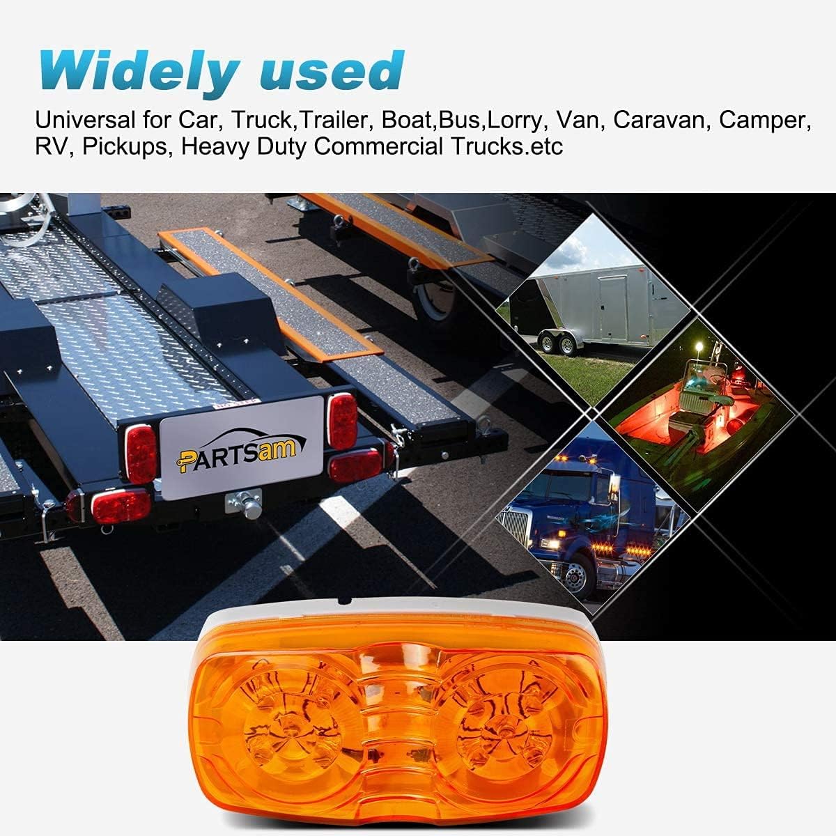 12V LED RV Camper Trailer Tail Light Kit, 5X Amber Double Bullseye LED Side Marker Clearance Lights, Red LED Stop Turn Brake Tail Lights, White Base Pack of 2 B903266