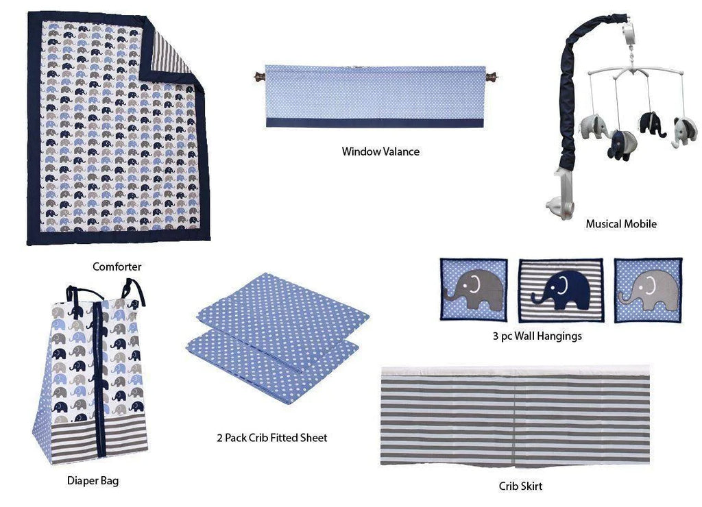 10 Piece Blue Gray Crib Bedding Set F904