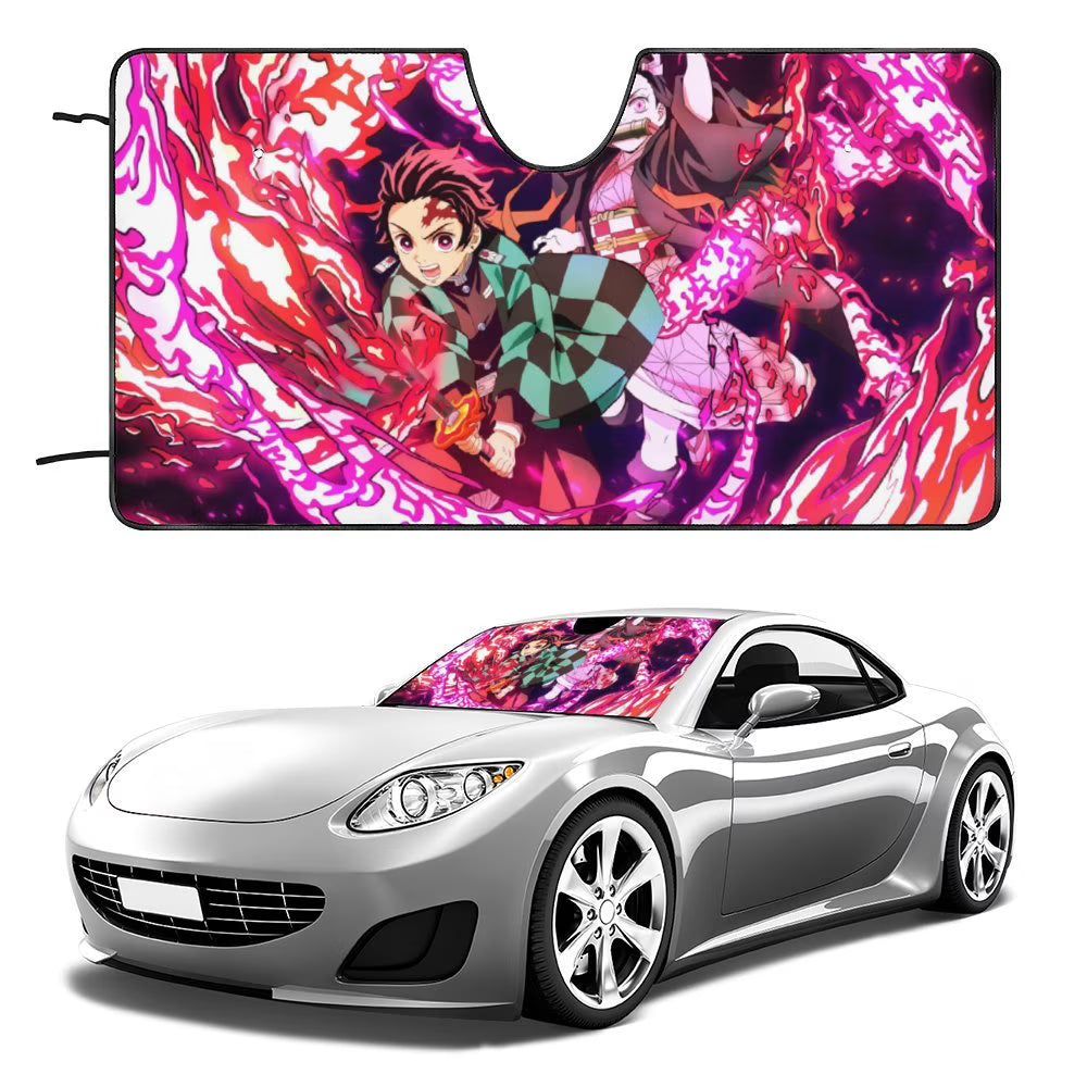 Anime Demon Slayer Car Windshield Sunshade Foldable Reflective Sun Visor F463450