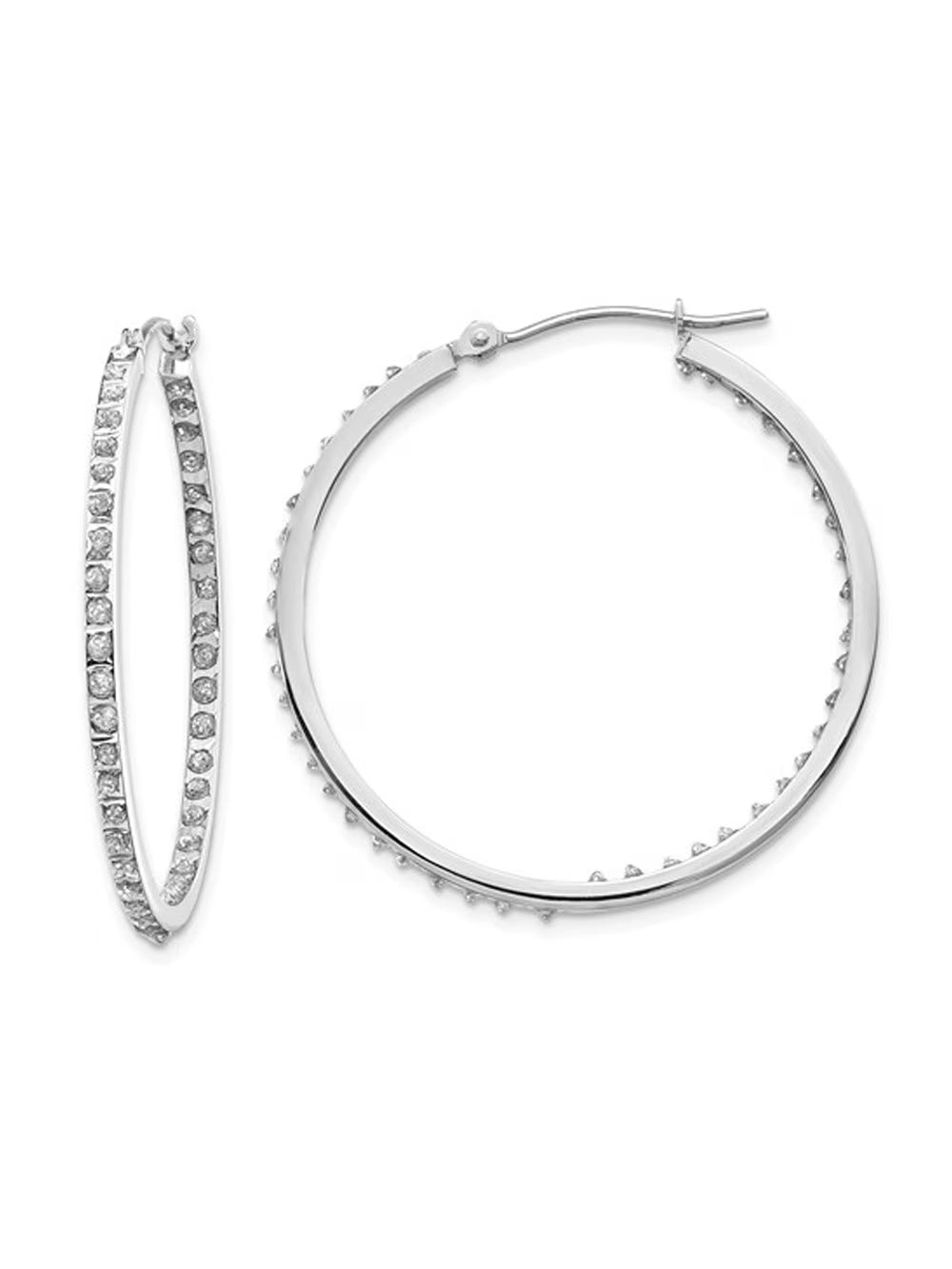 14K White Gold Diamond Hoop Earrings (1 1/3 Inch) L783586