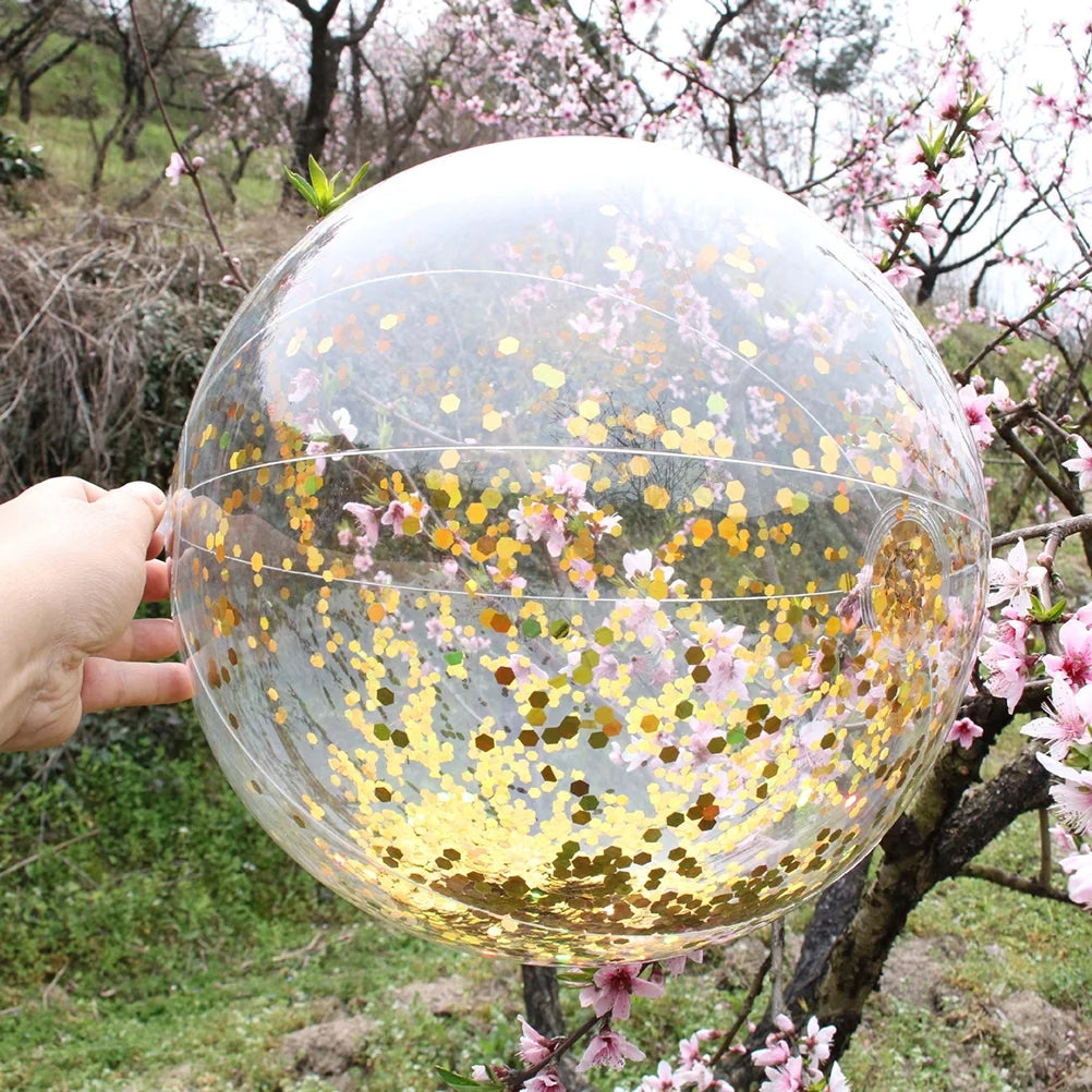 2pcs Glitter Sequin Beach Balls Round Transparent PVC Inflatable Ball Toys with Pumps U580036