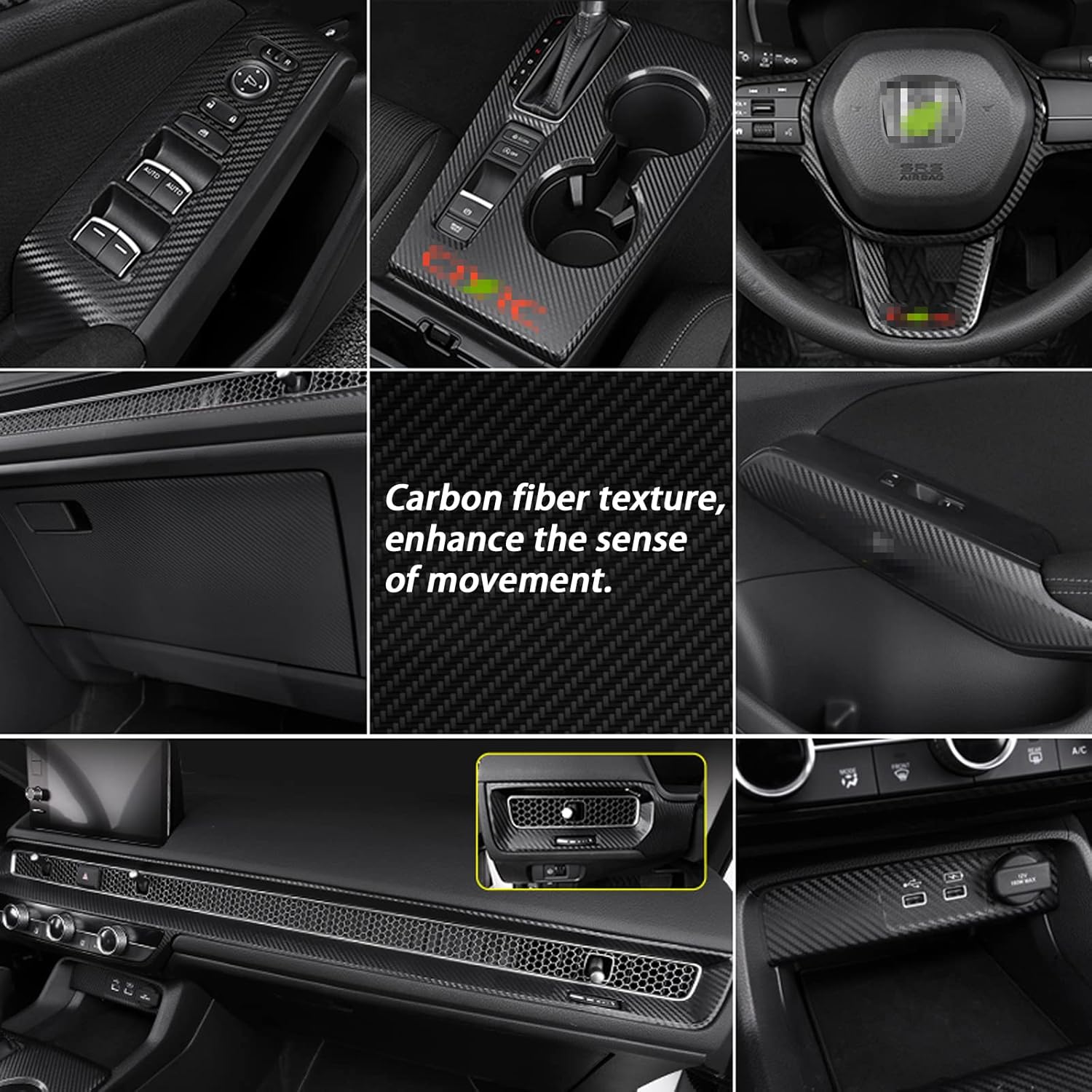 Carbon Fiber Center Console Gear Shift Panel Cover Sticker Interior Trim Decal Pack of 2 K54746