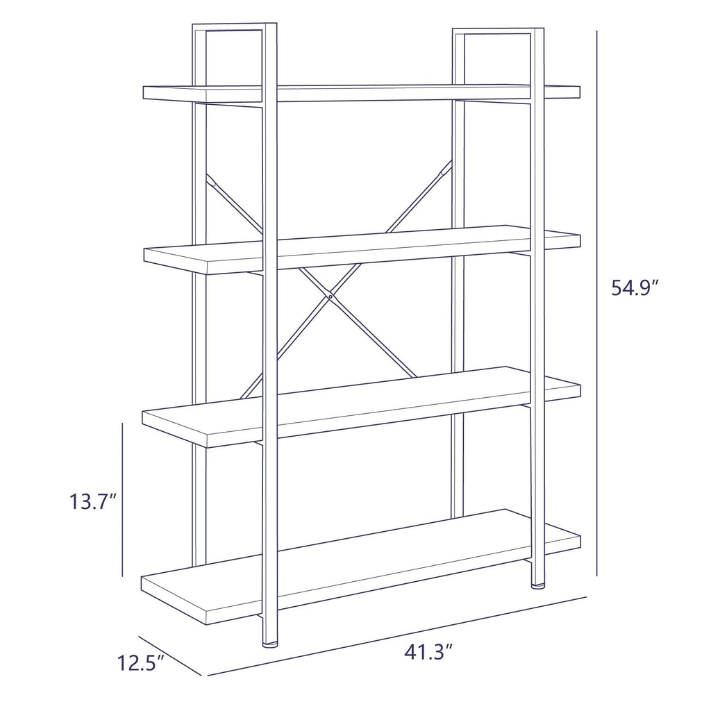 Dark Walnut 3 Shelves Wood & Metal Bookshelf B842