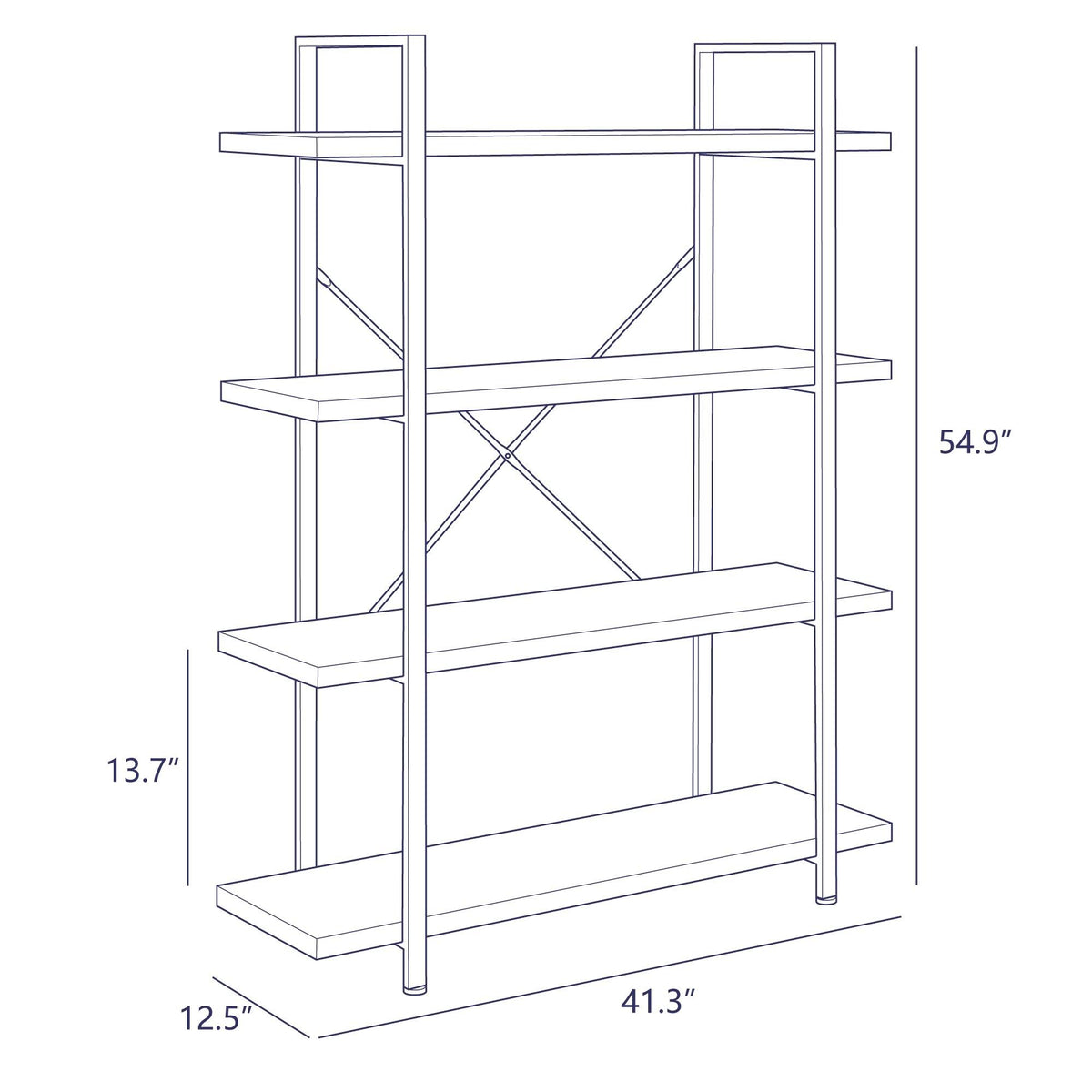 Dark Walnut 3 Shelves Wood & Metal Bookshelf B842