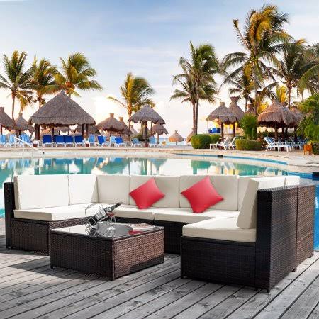 Beige PE Rattan Sectional Garden Corner Sofa Set I89769