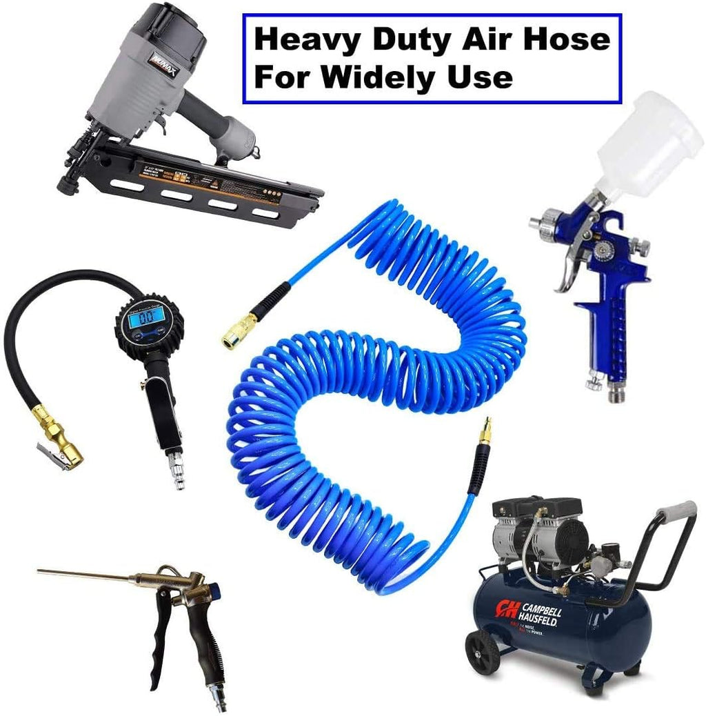 10-Pack Blue Polyurethane Recoil Air Hose 1/4" by 25' with Bend Restrictor and Quick Coupler R99238