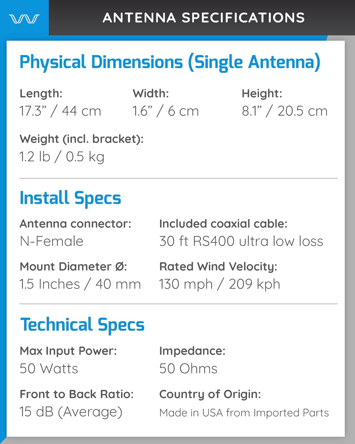 4G/5G Log Periodic Antenna Kit, 2x2 600-6000 MHz, Twin Cable Q7986