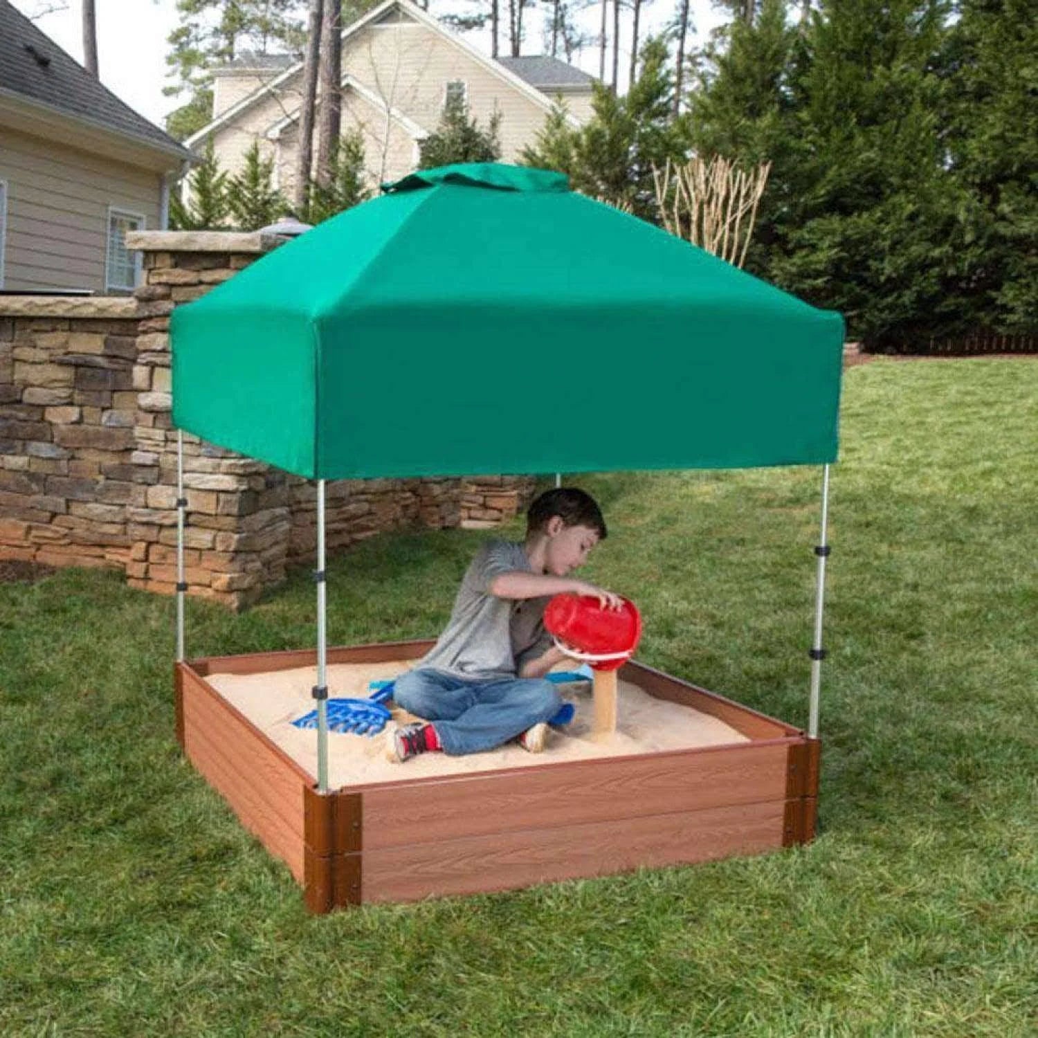 4 ft. x 4 ft. x 11 in. Square Sandbox Composite with Telescoping Canopy/Cover H579