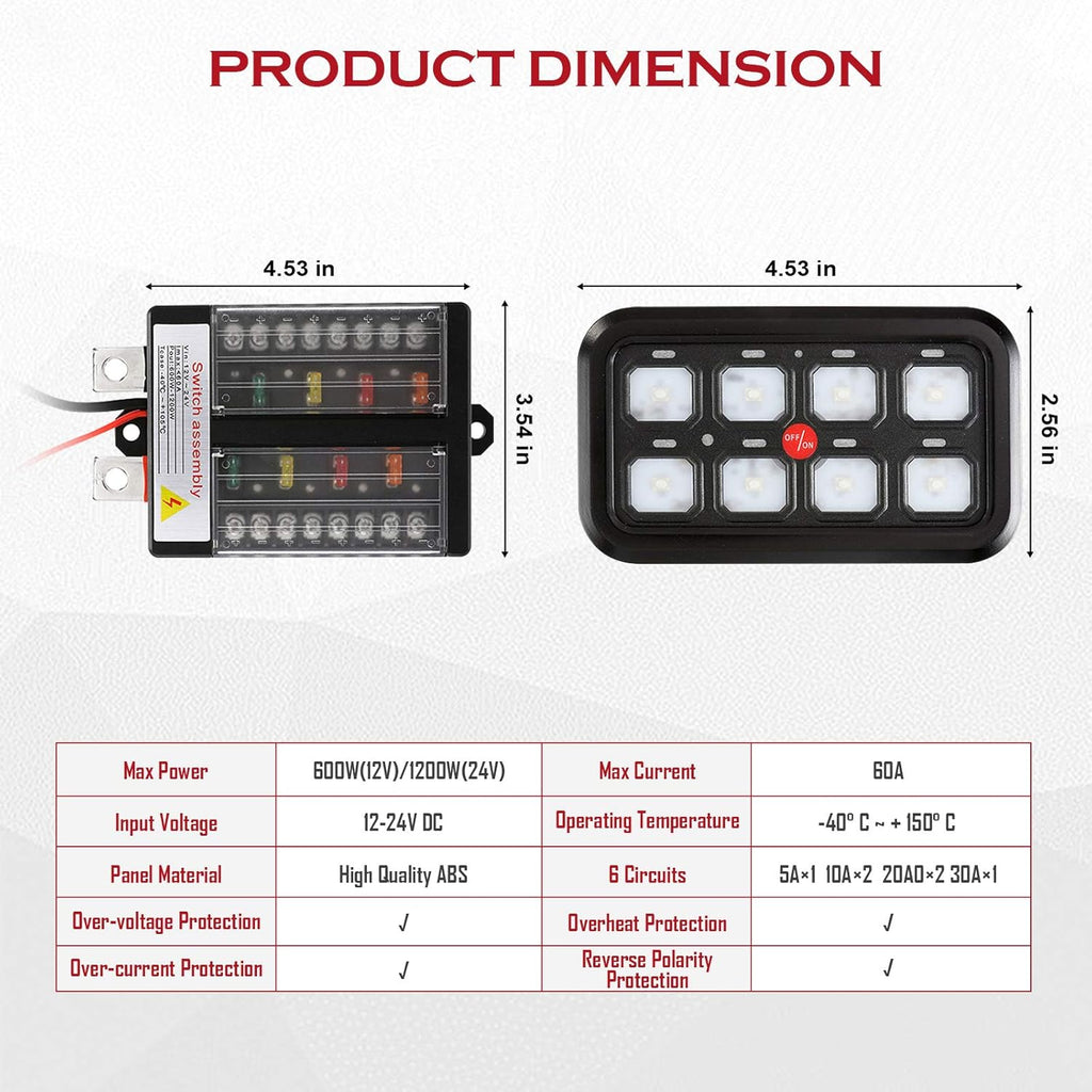 8 Gang Switch Panel Touch Screen for Car Truck ATV UTV Boat E4990