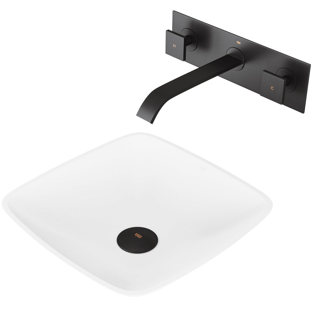 Hyacinth Matte Stone Vessel Bathroom Sink Set with Wall Mount Faucet in Matte Black J172689