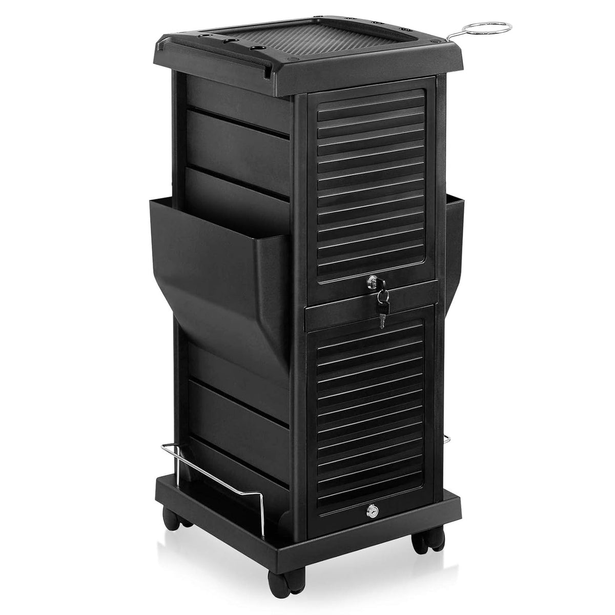 Black Locking Rolling Trolley Cart with Pockets C8498