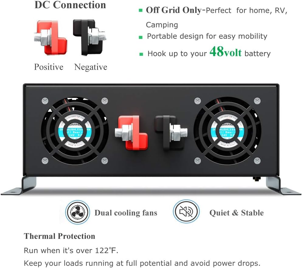 3000Watt 48V DC to 110V 120V Pure Sine Wave Power Inverter with Remote Control Dual AC Outlets and AC Hardwire Port H319058