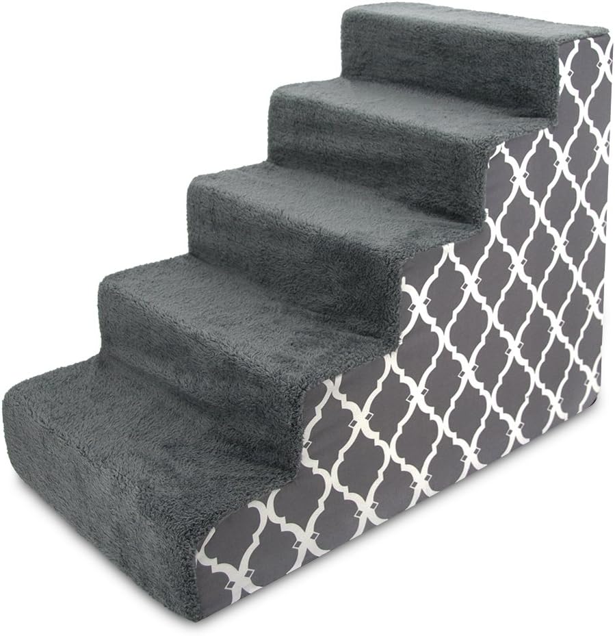 Gray Lattice Print 5-Step Pet Steps and Stairs with Foam, Pack of 2 F22328