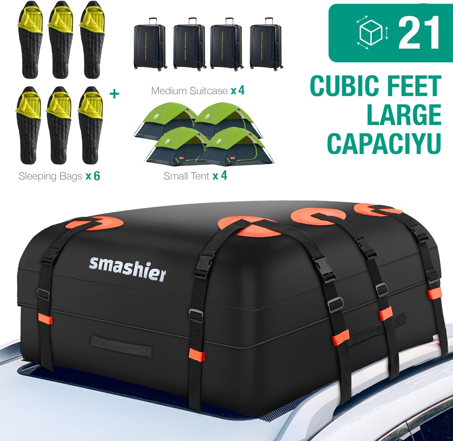 21 Cubic Feet Waterproof Nylon Roof Bag with Anti-Slip Mat W926