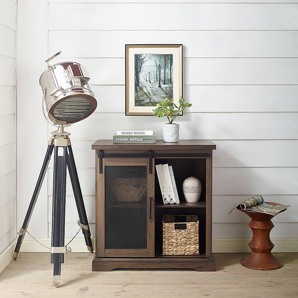 Dark Walnut Sliding Metal Mesh Door Buffet Cabinet T40480